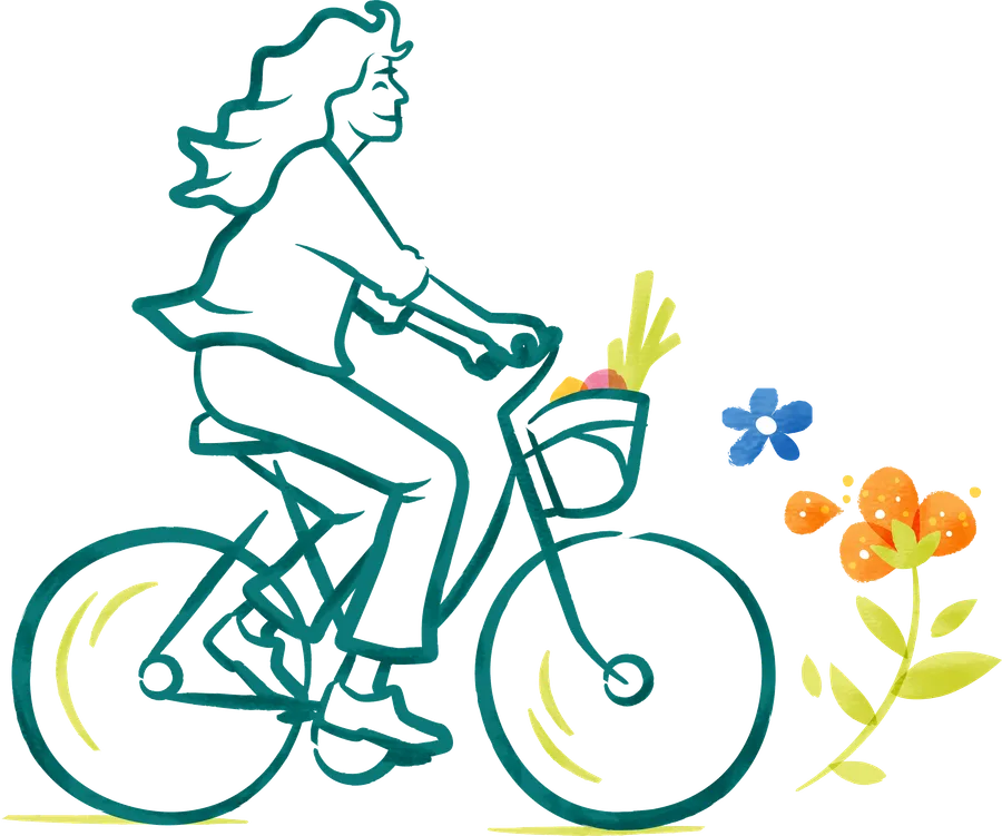 Eine Frau fährt entspannt Fahrrad – nachhaltige Geldanlage mit Evergreen