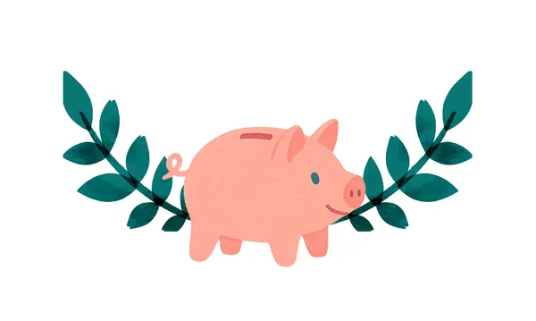 Illustration eines Sparschweins mit Blattdeko – Geld parken mit Extra-Vorteil.