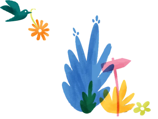 Illustration eines Vogels zwischen grünen Büschen – Symbol für wachsendes Vermögen.