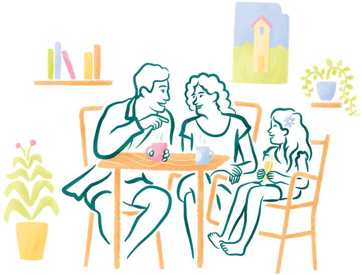 Illustration einer Familie in der Natur – mit dem Kinderdepot die Zukunft der Kinder sichern.